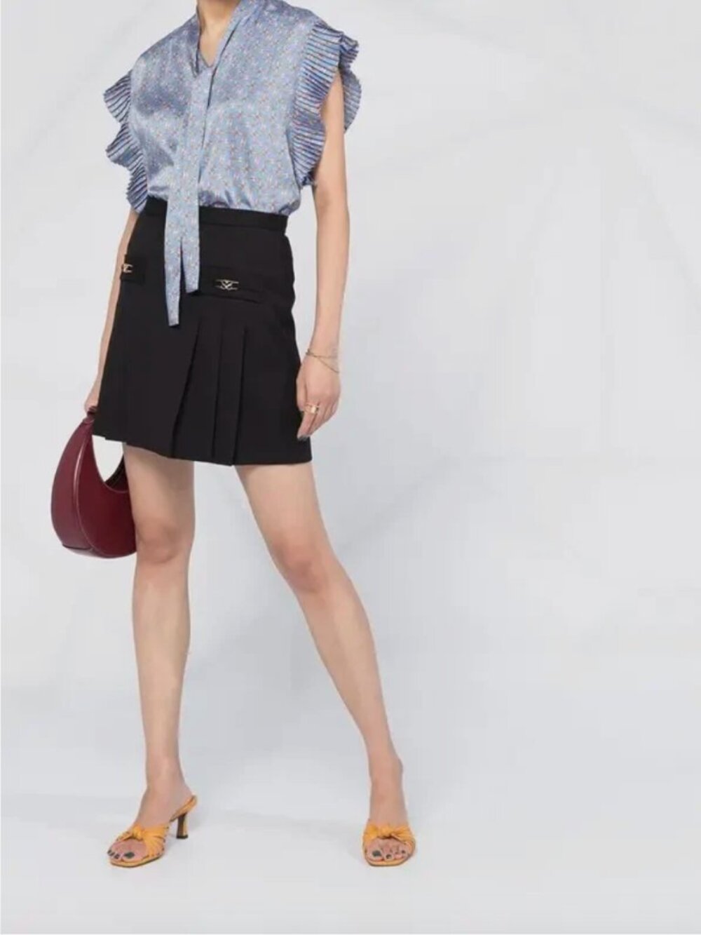 Sandro Rebeca Stitched Pleated Wool Mini Skirt Black Womens 2